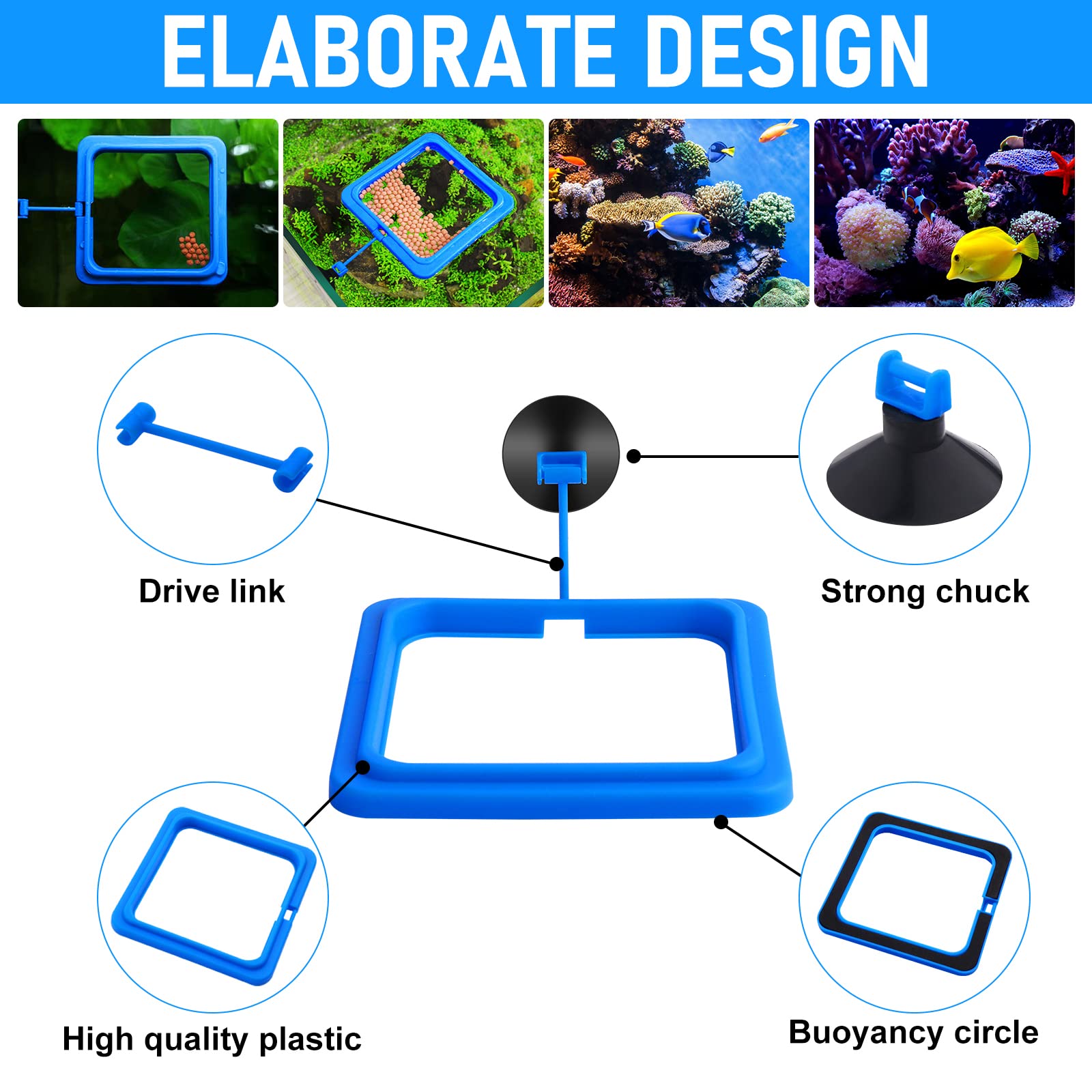 Cobee Lot de 2 mangeoires pour poissons d'aquarium - Accessoires circulaires pour gupy, Bettas, poissons rouges, tortues (bleu)