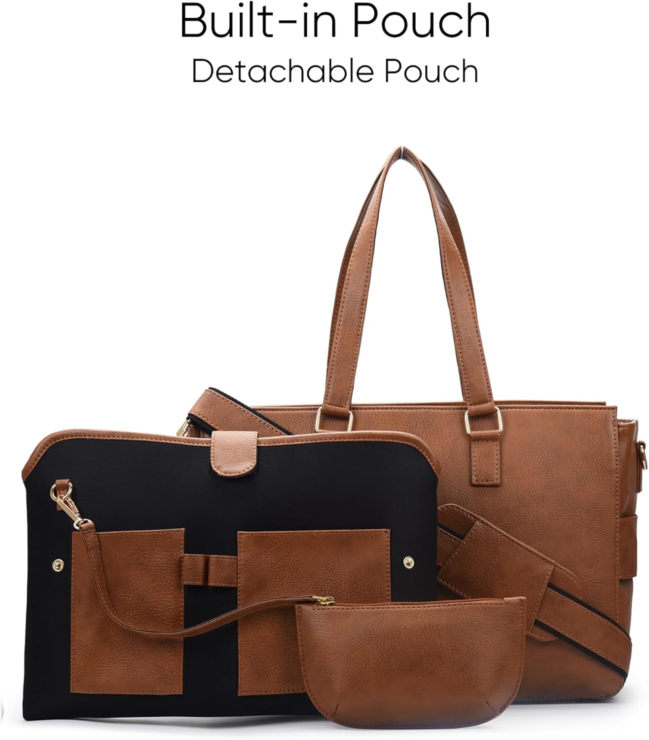 TERO - 15.6 Inch Laptop Tote Bag for Women | Vegan Leather Work & Travel Handbag | Spacious, Stylish & Durable | Detachable Laptop Sleeve | Professional Office Bag (Tan)