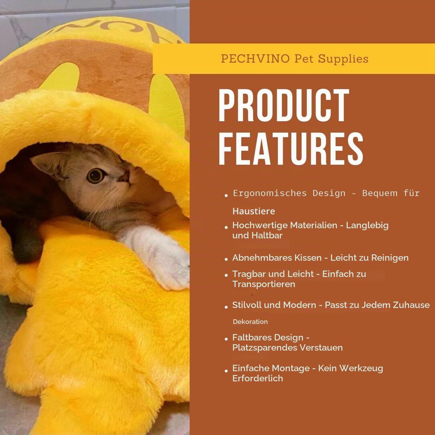 PECHVINO Honey Pot Katzenbett - Bequemes Memory Foam Haustiermöbel mit abnehmbarem Kissen - Stilvolles und waschbares Katzenbett für kleine Katzen und Rassen