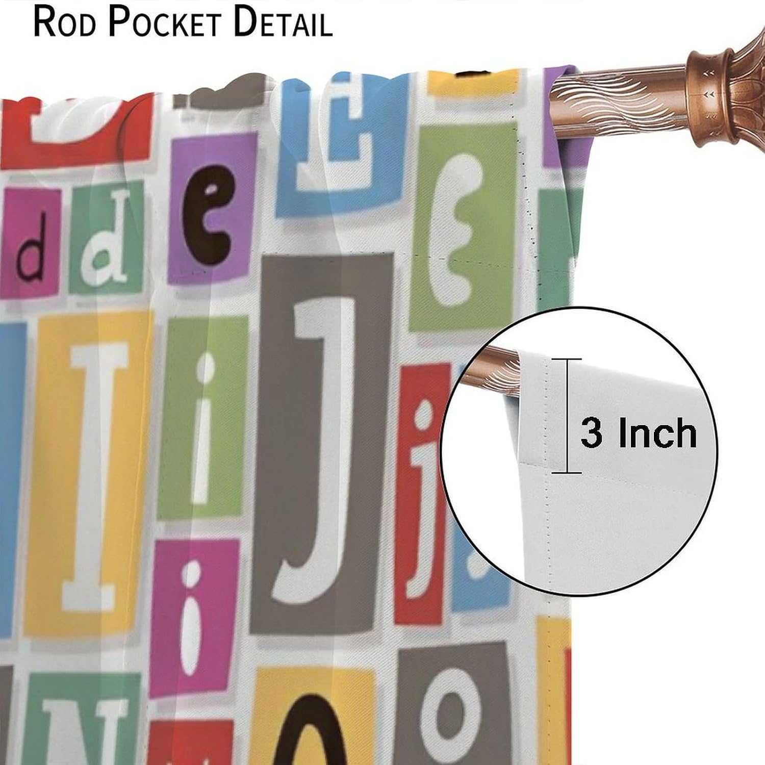 Colorful Alphabet Collage Curtains, Education ABC Letters Numbers Learning Print Window Treatment for Kids Children Room Nursery Classroom Decor, 52" W X 84" L
