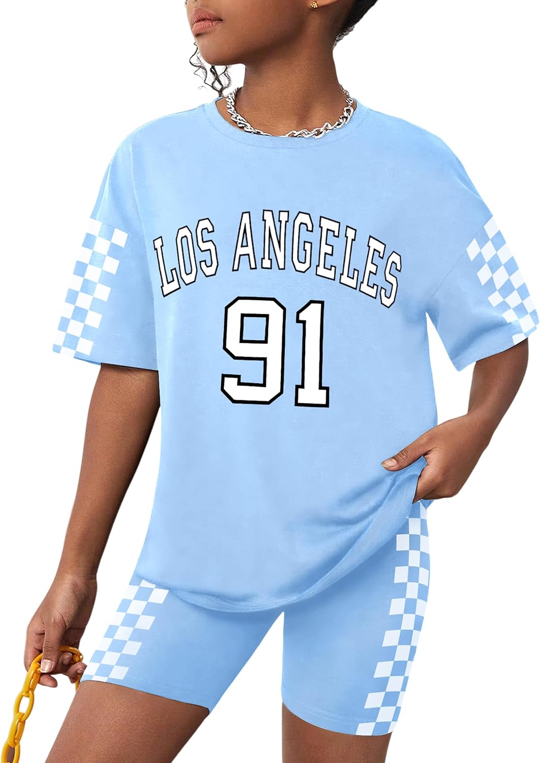 Girls Clothes Summer Outfits Letter Graphic Print Tee Shirt + Biker Shorts 2Pcs Clothing Set 7-14T