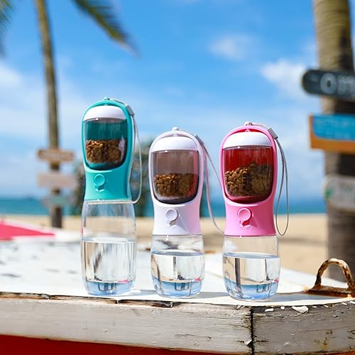Miniatura 7 de AVELORA Botella de agua para perros, botella de agua portátil para mascotas con recipiente de alimentos, dispensador de agua portátil para
