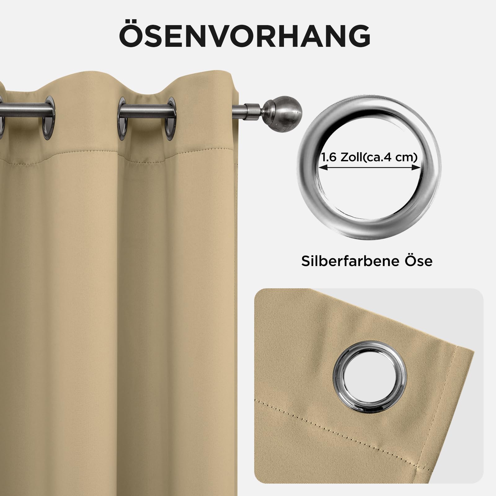 Joydeco Blickdichte Vorhänge mit Ösen Gardinen 2 Stück H 200 x B 140 Verdunkelungsvorhang Beige Thermovorhang Hitzeschutz – Bild 6