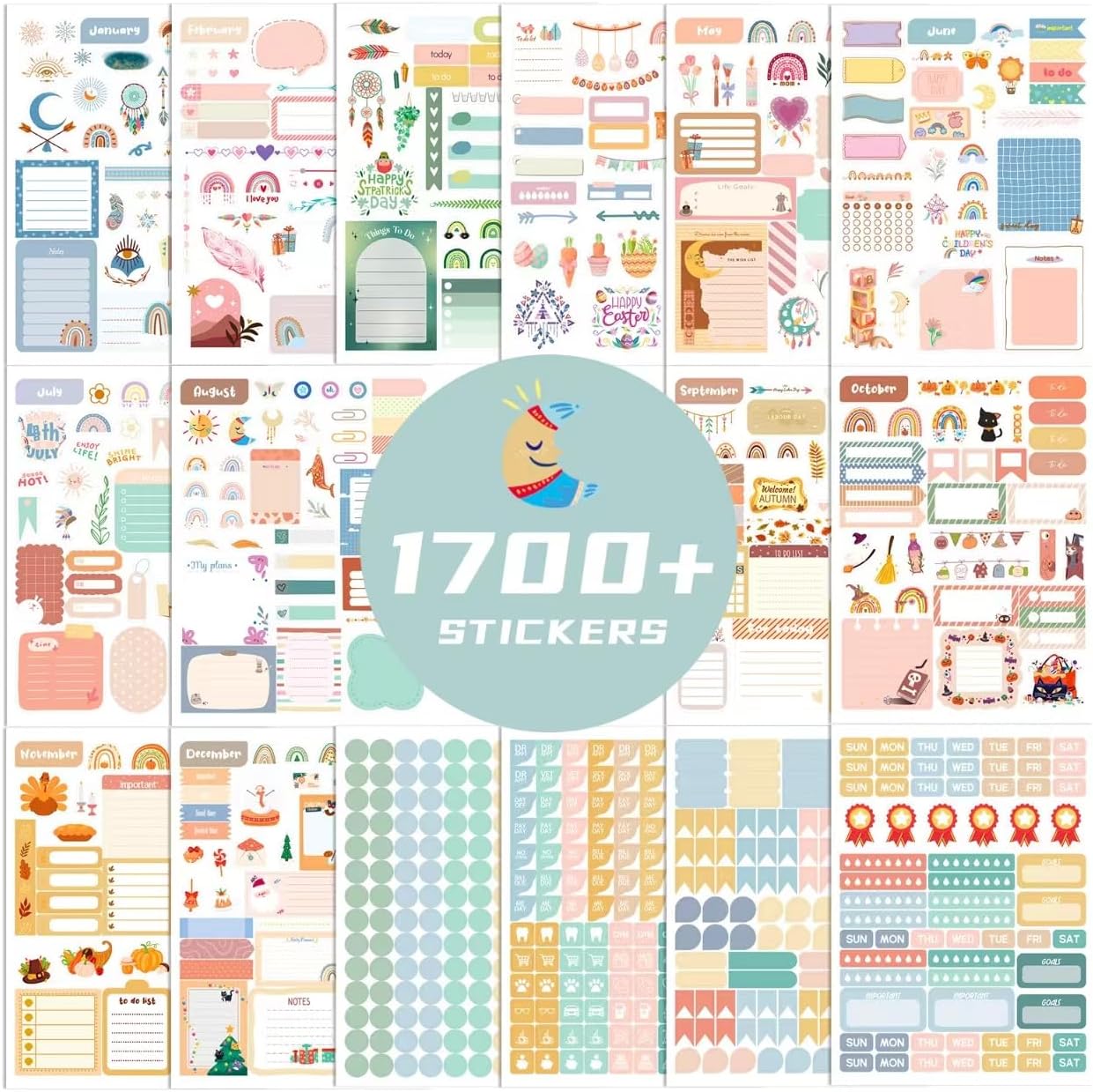 Joyberg 1700+ Planner Stickers - 24 Calendar Stickers Per Pack for Women to Add Colour and Interest to Your Schedule