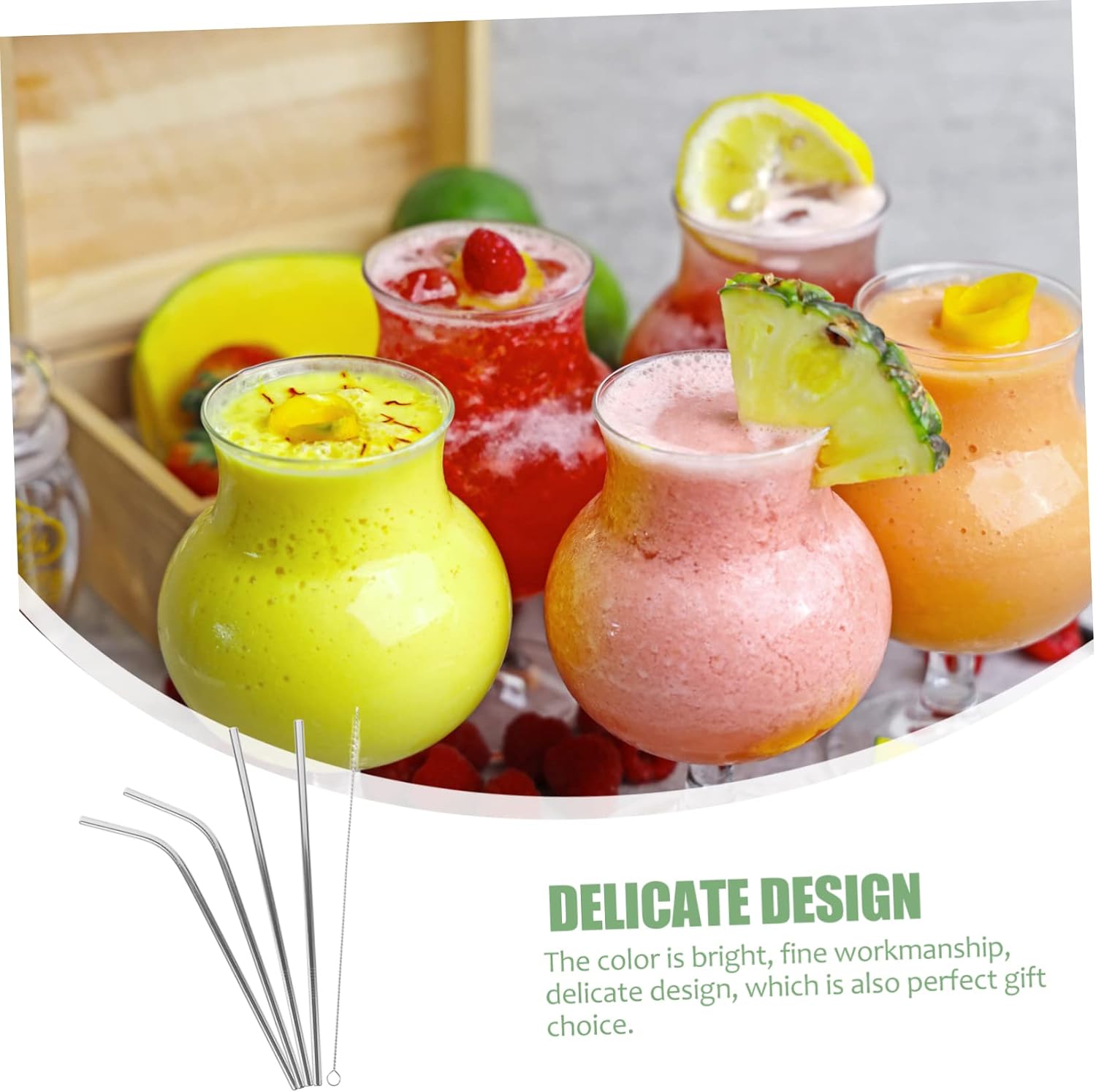 Didiseaon 4sets Stainless Steel Cocktail Straws Reusable Drinking Straws with Cleaning Brush for Juice for Home and Parties