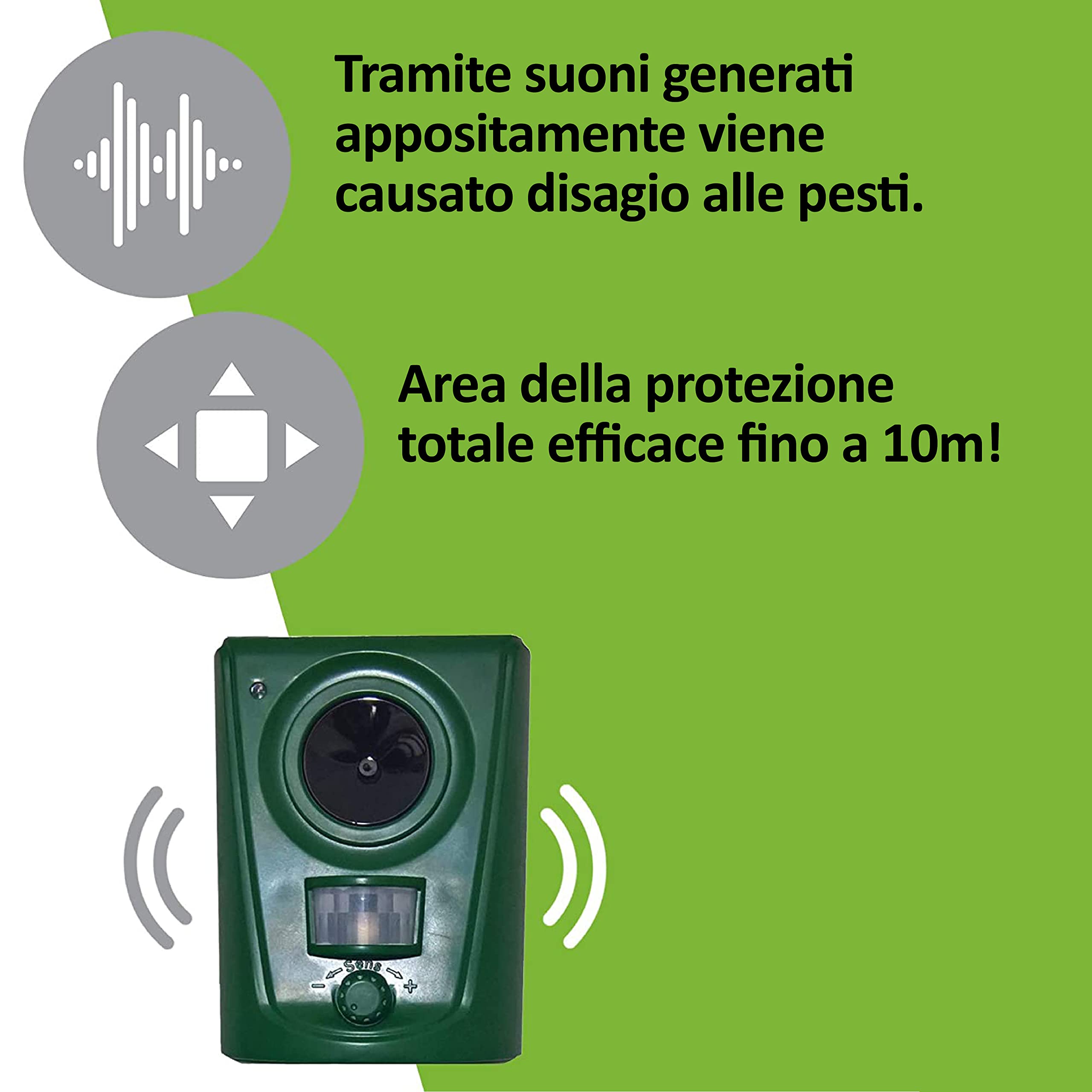 ISOTRONIC repellente animali ultrasuoni selvatici uccelli cani gatti martore batteria picchetto giardino incluso raggio 60m² 3 pezzi efficace esterno dissuasore protezione difesa ecologico stop