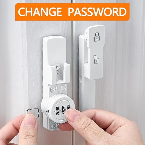 Miniatura 6 de Paquete de 2 cerraduras blancas para puerta de granero de 180 grados, cerradura mecánica de contraseña, pestillo abatible con combinación,