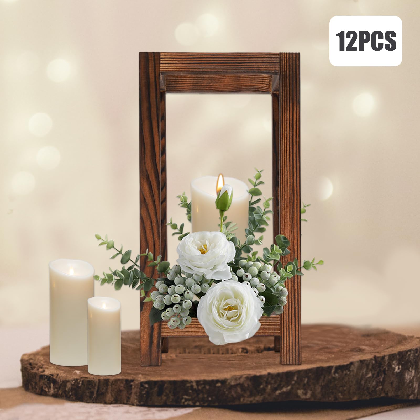 12 Pcs Wooden Candle Holder Wedding Lantern Centerpiece Sturdy and Durable High Stability Easy to Clean Installation-Free Versatile DIY Ideas Elevated Base Smooth Surface Rustic Table Decoration