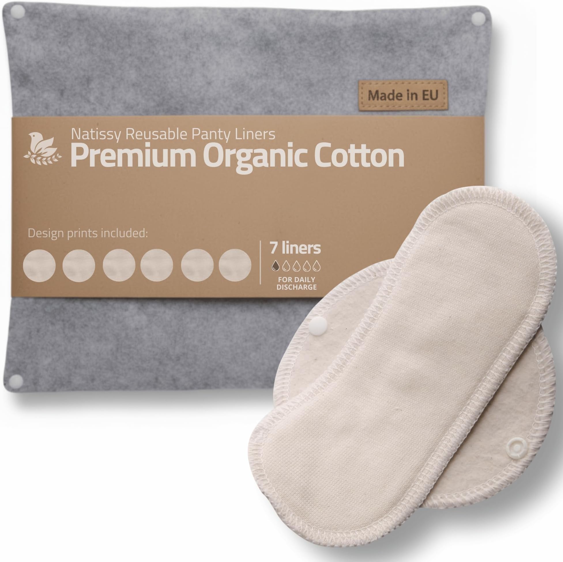 Made in EU - Ultra-Soft Reusable Panty Liners (Small, 7-Pack) – High-Temp Washable Cloth Panty Liners for Women & Teens – Breathable Organic Cotton Keeps You Fresh & Dry for Vaginal Daily Discharge