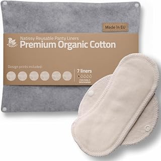 Cloth Panty Liners; 7-Pack (Small) Mini Daily Organic Cotton Reusable Panty Liners for Women Made in EU; Feminine Panty Liners Washable for Women & Teens; Thin Sanitary Reusable Liners, NOT for Period