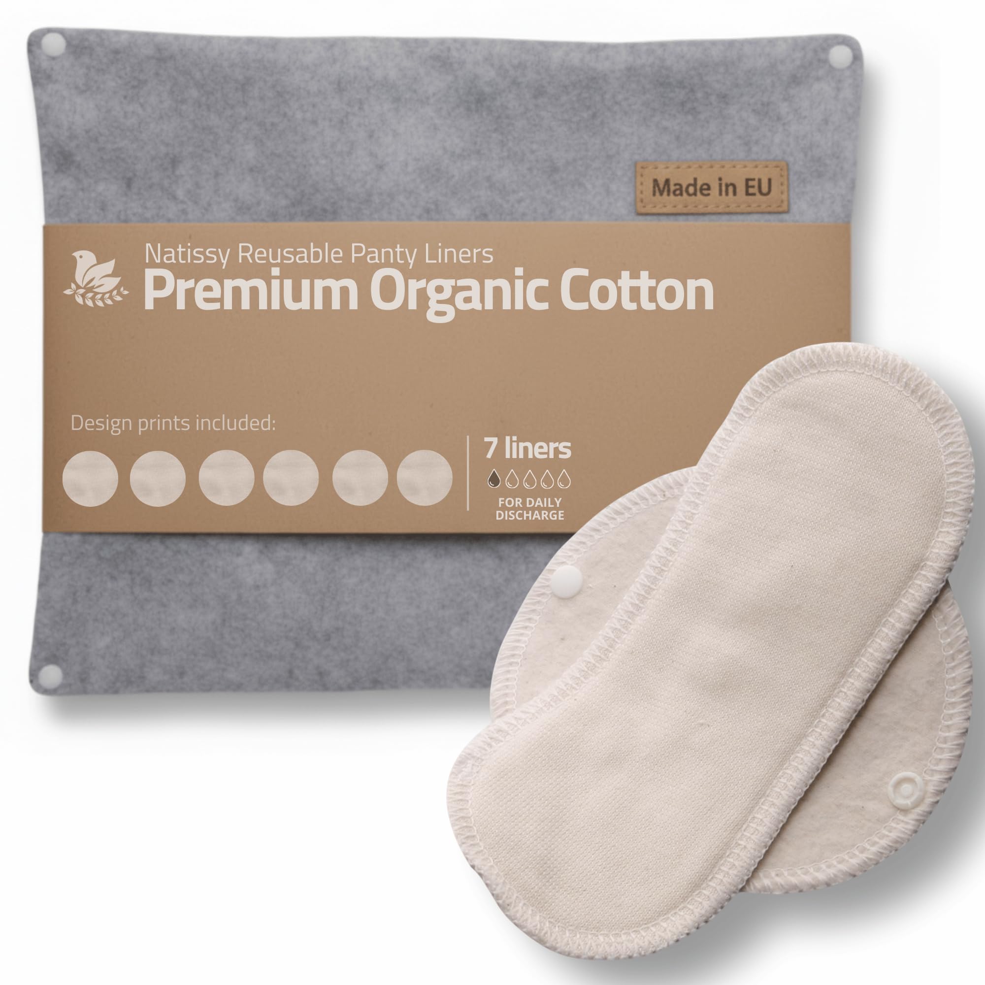 Made in EU - Ultra-Soft Reusable Panty Liners (Small, 7-Pack) – High-Temp Washable Cloth Panty Liners for Women & Teens – Breathable Organic Cotton Keeps You Fresh & Dry for Vaginal Daily Discharge