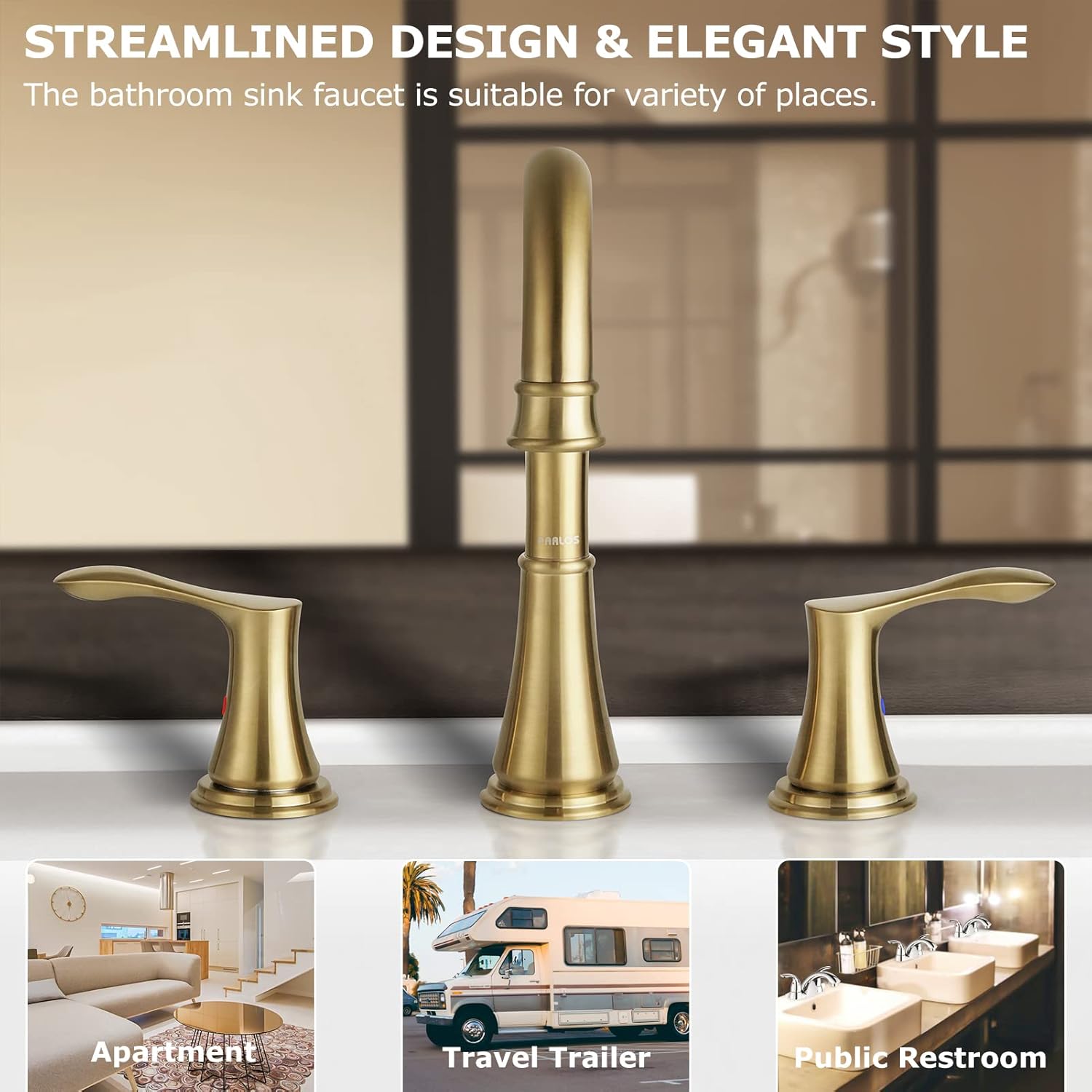 PARLOS Brushed Gold Widespread Double Handles Bathroom Faucet with Pop Up Drain and cUPC Faucet Supply Lines, Demeter 1365108
