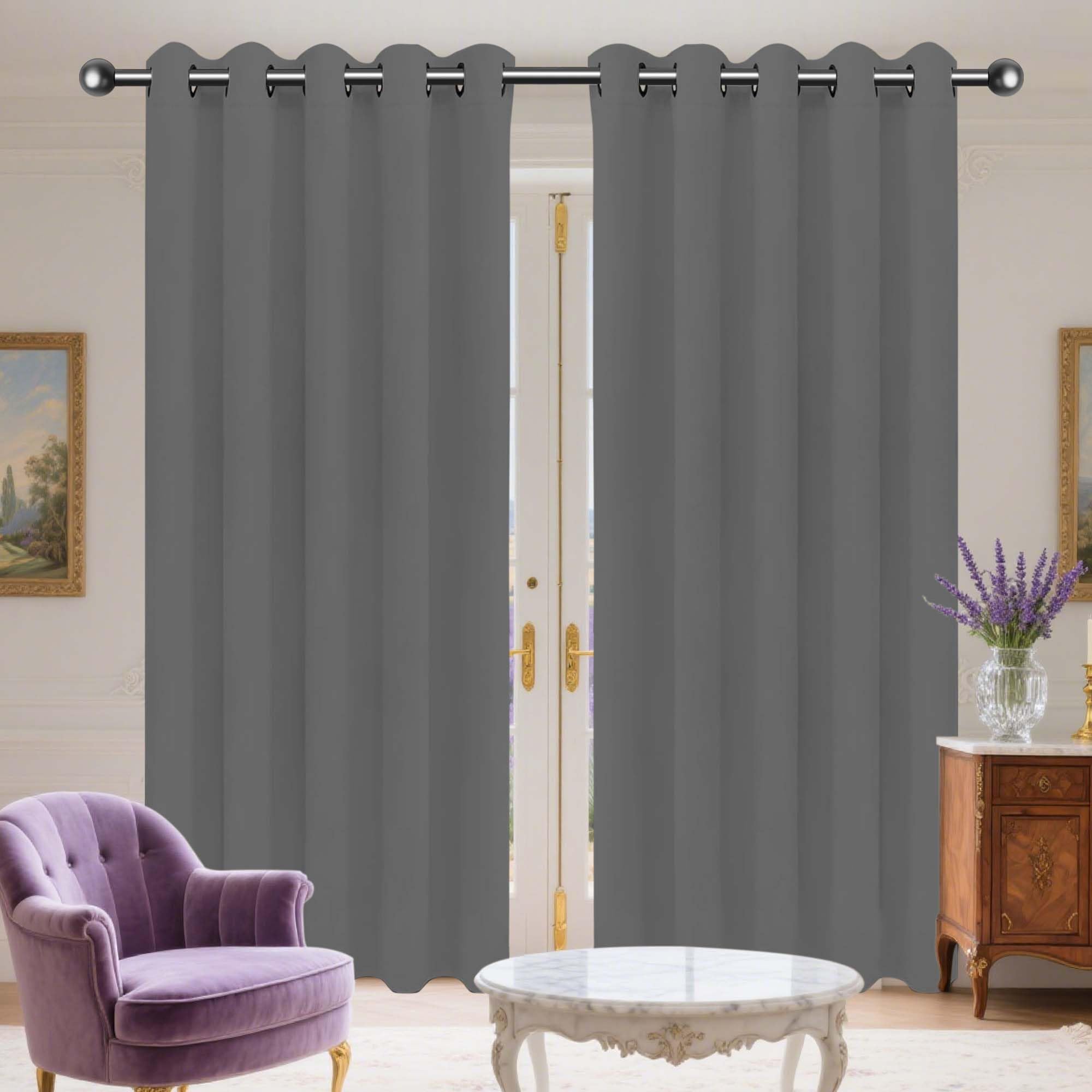 Rideaux occultants épais thermiques 240x320 cm grand rideau anti chaleur gris foncé pour fenêtre