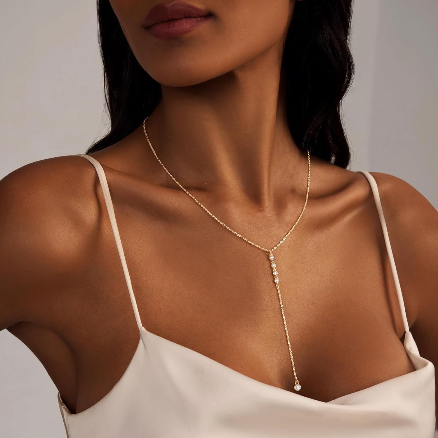Luxval Lariat Gold Necklace for Women, Dainty Long Necklace 14k Gold Plated/Silver Y-Shaped Pendant Necklaces Trendy Beaded Chain Drop Necklaces Jewelry for Women Gifts - Image 4