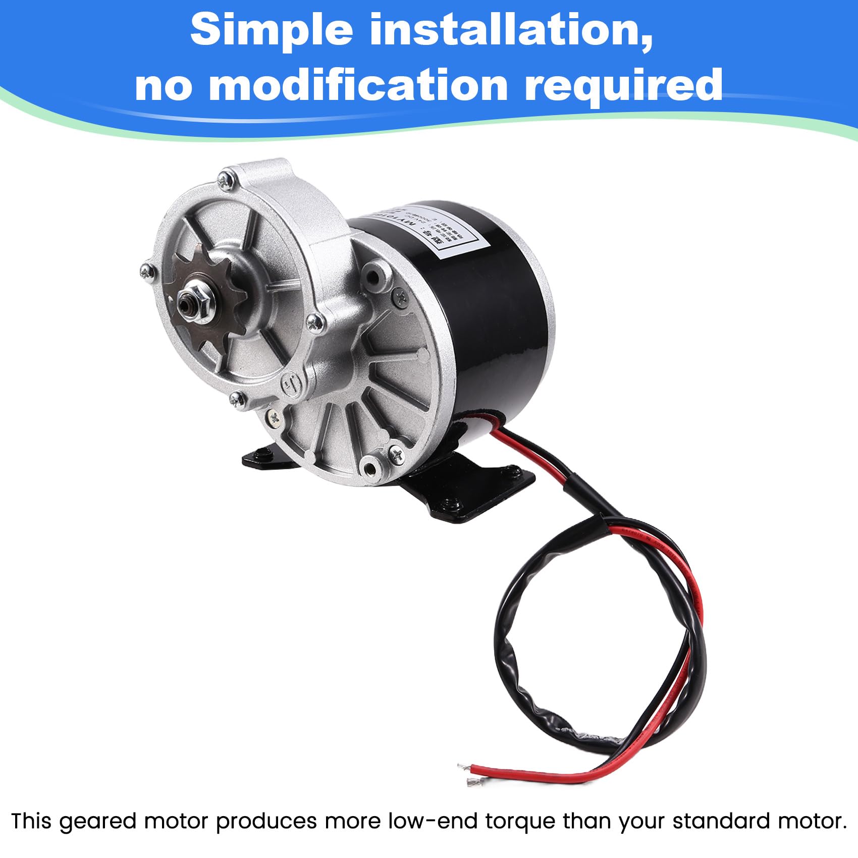 Motor Eléctrico Reductor de Engranajes de 24 V y 350 W con Piñón de 9 Dientes, Motor de CC Cepillado, Reductor Universal para Bicicletas Eléctricas y Scooters.