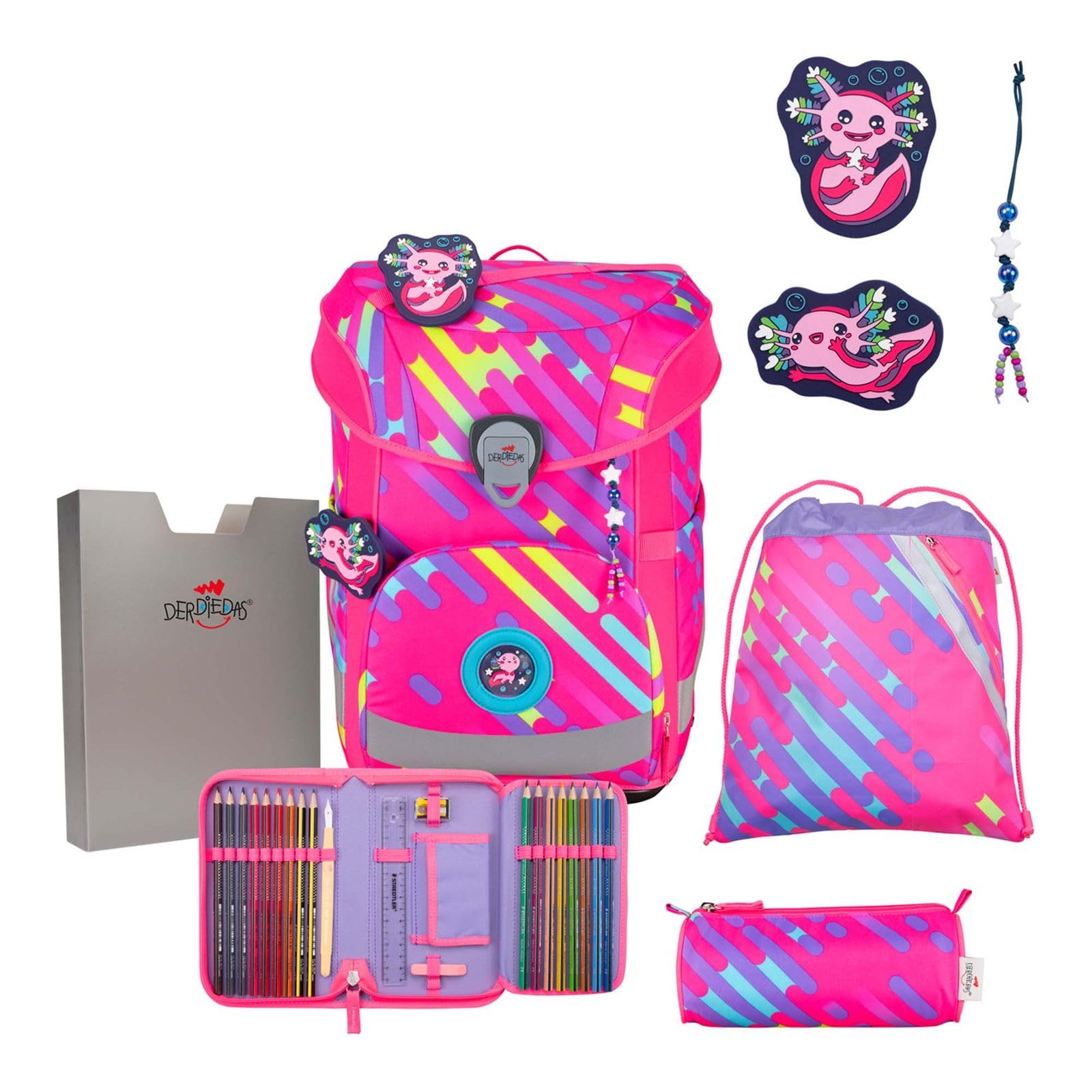 DerDieDas Schulranzen Set 5-TLG. ErgoFlex Easy NEON Punkie