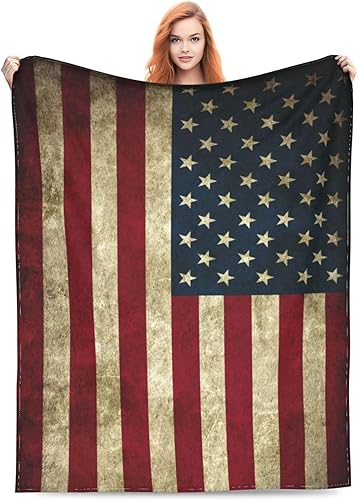 Manta retro de la bandera estadounidense para mujer, manta de franela decorativa para sofá, cama, sofá, viajes, campamento, automóvil, para
