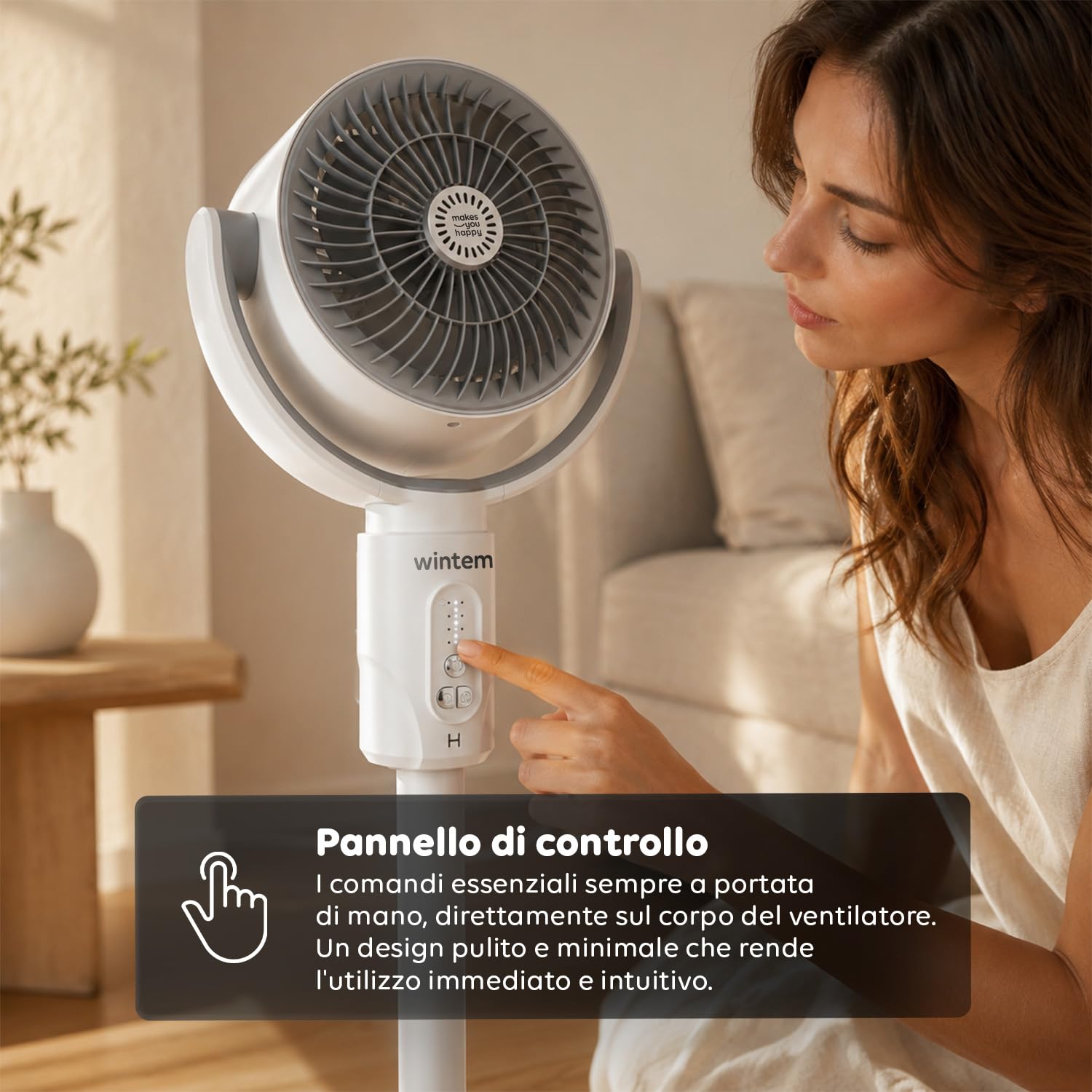 Wintem SNAG Ventilatore a Piantana Ricaricabile e Telescopico – 3 Altezze (32 a 82cm) con Telecomando – 5 Velocità, Oscillazione 3D 90°/180° e Aromaterapia – Batteria Autonomia 5-8h – Pale ø18,3cm