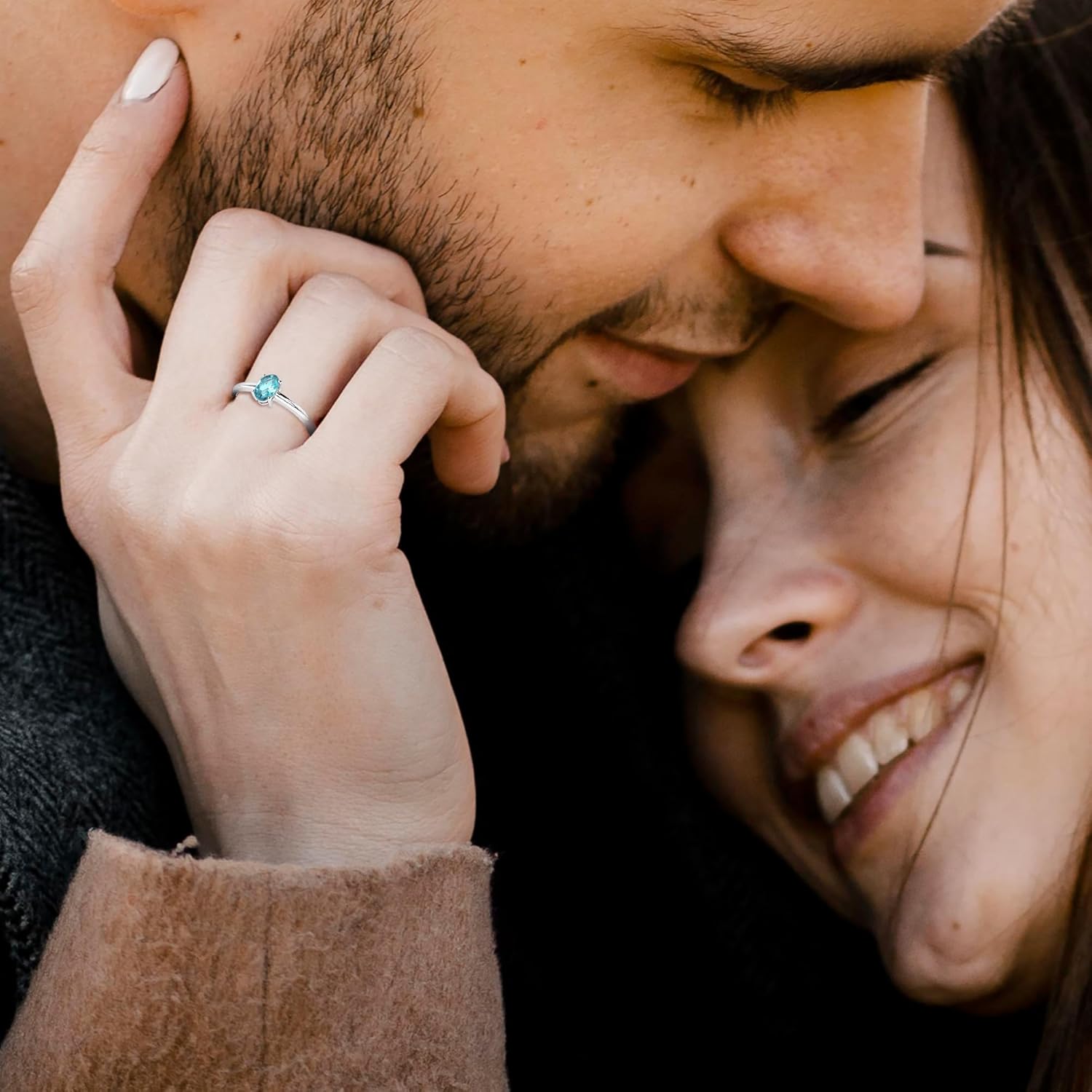 Natural Paraiba Apatite Stackable Ring for Women in Sterling Silver, May Birthstone Jewelry Gifts for Her (Round, Oval, Pear)