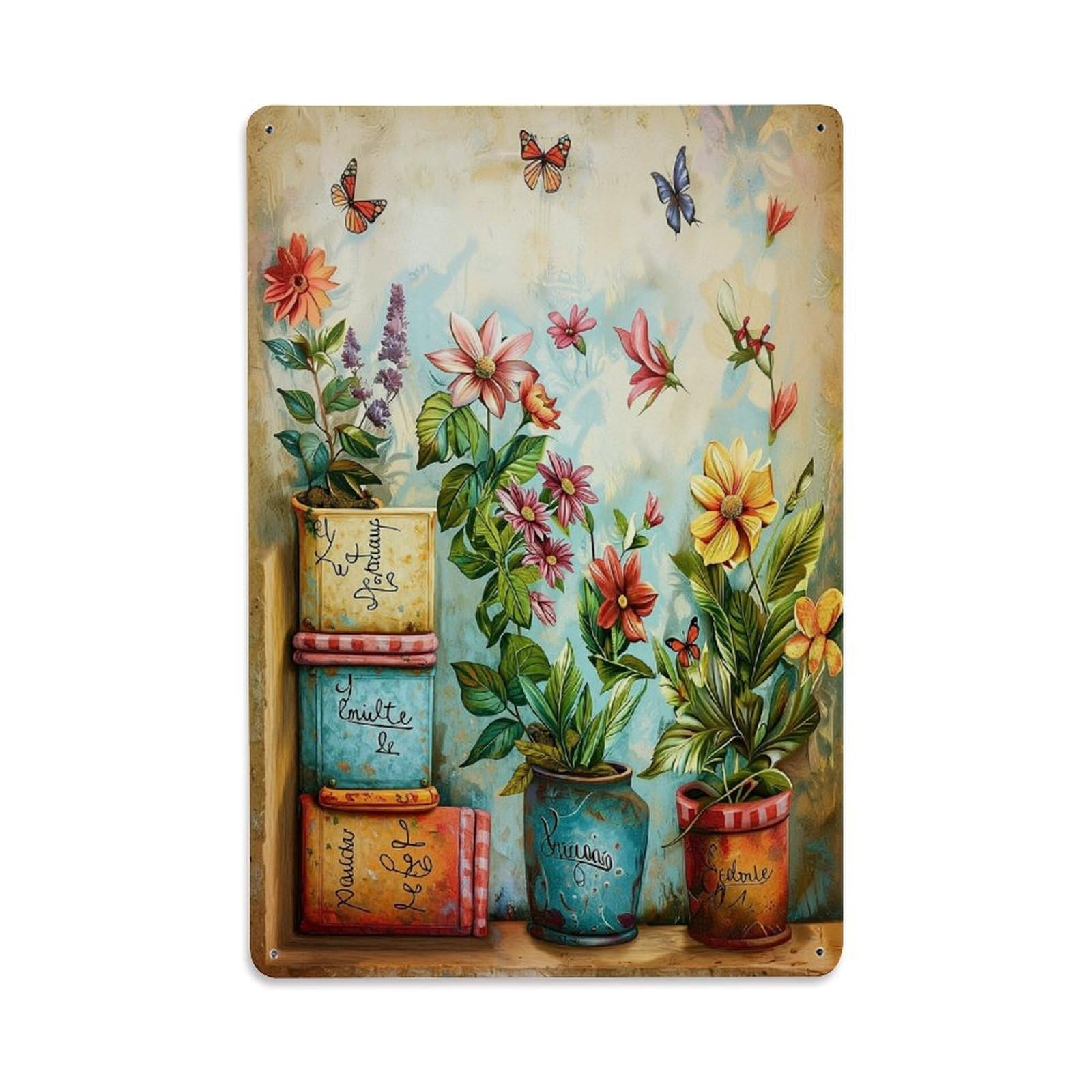 Nestemfo Vintage Floral Butterfly Book Pattern Tin Sign Metal Sign, Living Room,Bar, Home, Bedroom Wall Decor,Retro Metal Poster 8X12 Inches