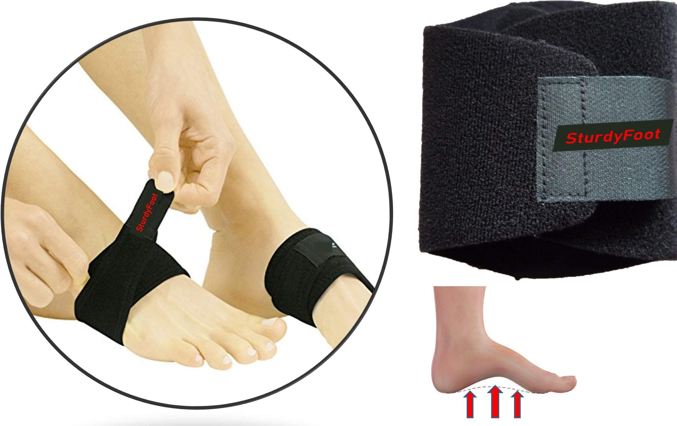 SturdyFoot Arch Support Foot Strap/Brace Foot Wedge Shoe Insert (One Pair) Black - Image 3