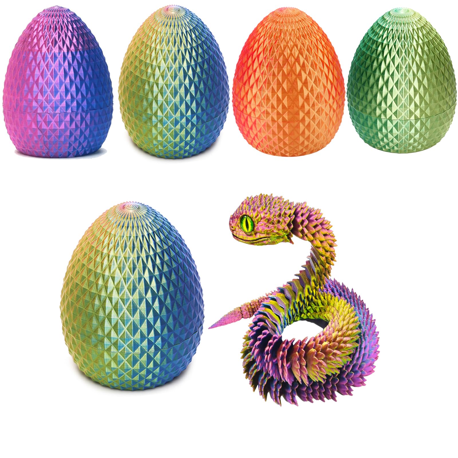 Qxbuhe 12inch 3D Printed Dragon Egg,Mystery Crystal Dragon Fidget Toys,Articulated Dragon,Home Desk Decor Easter Surprise Dinosaur Eggs,Adults Fidget Toys for Autism/ADHD (Colorful)