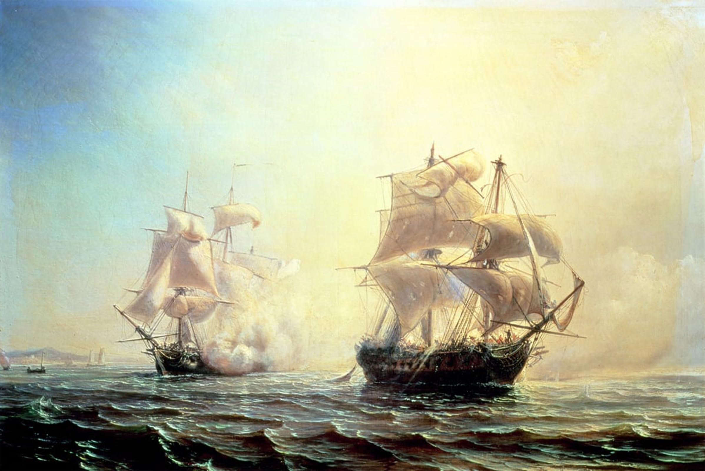 Toile Combat entre la frégate L Embuscade et le Boston pour salon moderne