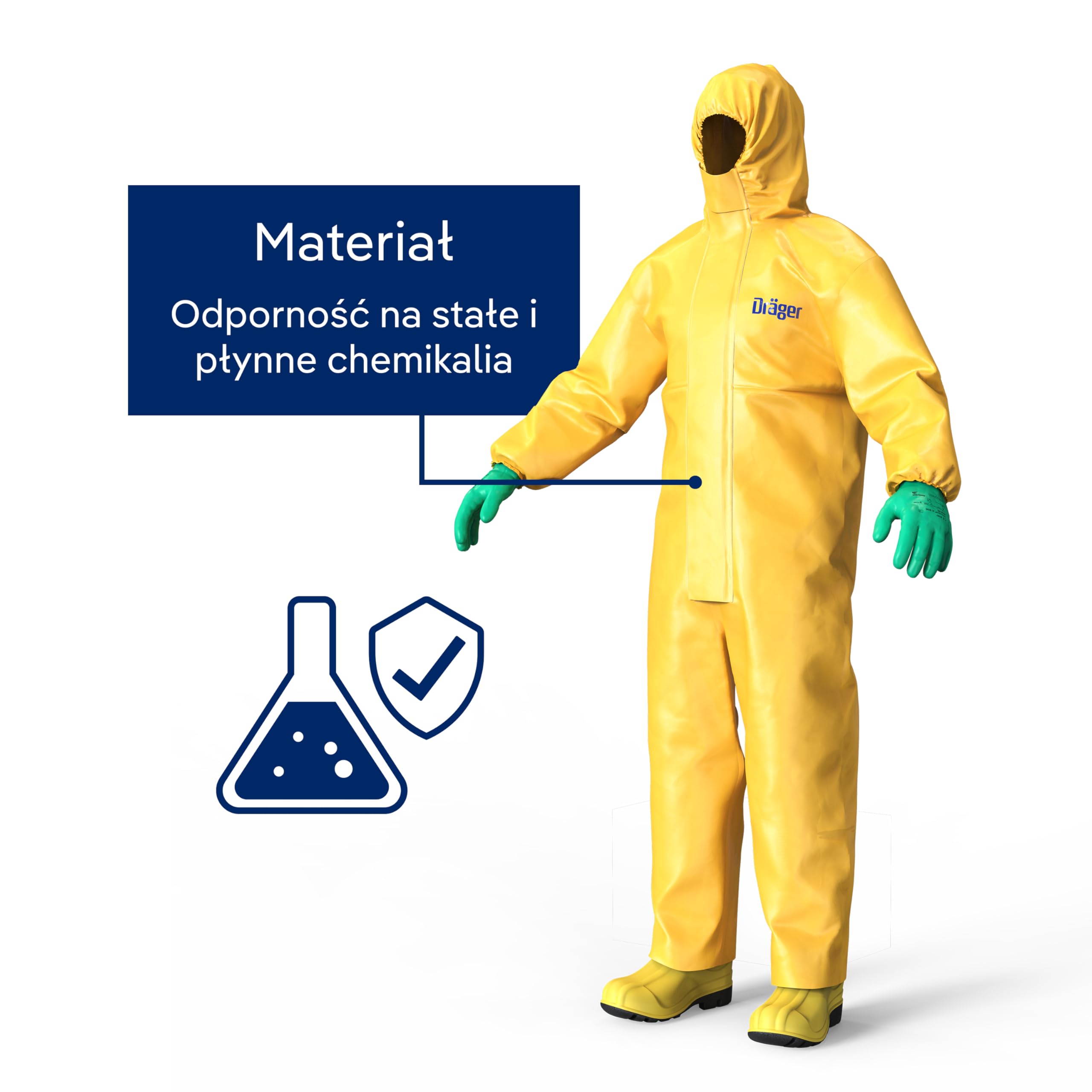 Dräger SPC CPM 4400 kombinezon przeciwwybuchowy, kombinezon z kapturem i wysoka ochrona chemiczna, kombinezon OOE dla przemysłu, stref biohazard i malarzy, UE: 2016/425 - Typ 3-6, Żółty, Rozmiar L