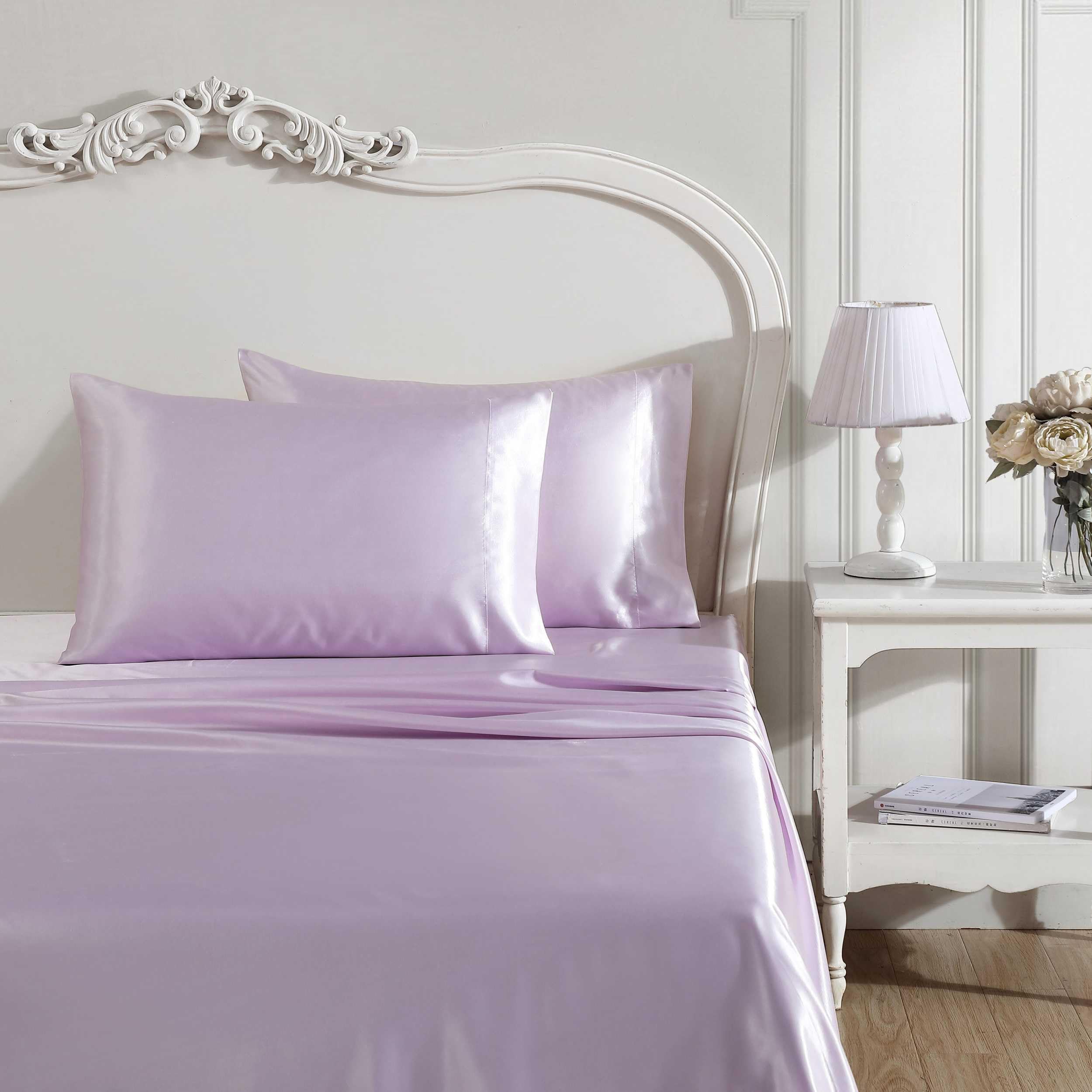 Betsey Johnson - Bed Sheets, Satin Bedding Set with Matching Shams, Smooth & Silky, Chic Room Essentials (Solid Purple, King)