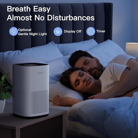 AIRTOK Air Purifiers for Home Pets in Bedroom, Covers Up to 1190 Sq Ft. H13 HEPA Air Cleaners With Sleep Mode 3 Fan Speed, Removes 99.97% of Particles, Pets Dander Hair Smoke and Dust, Ultra-Quiet