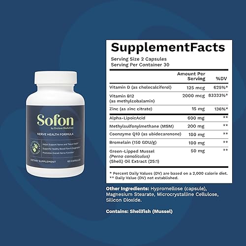 Miniatura 3 de Suplemento de apoyo nervioso (60 cápsulas, 30 porciones) mezcla de suplementos de neuropatía para pies sanos con vitamina D, B12, zinc, ácido alfa