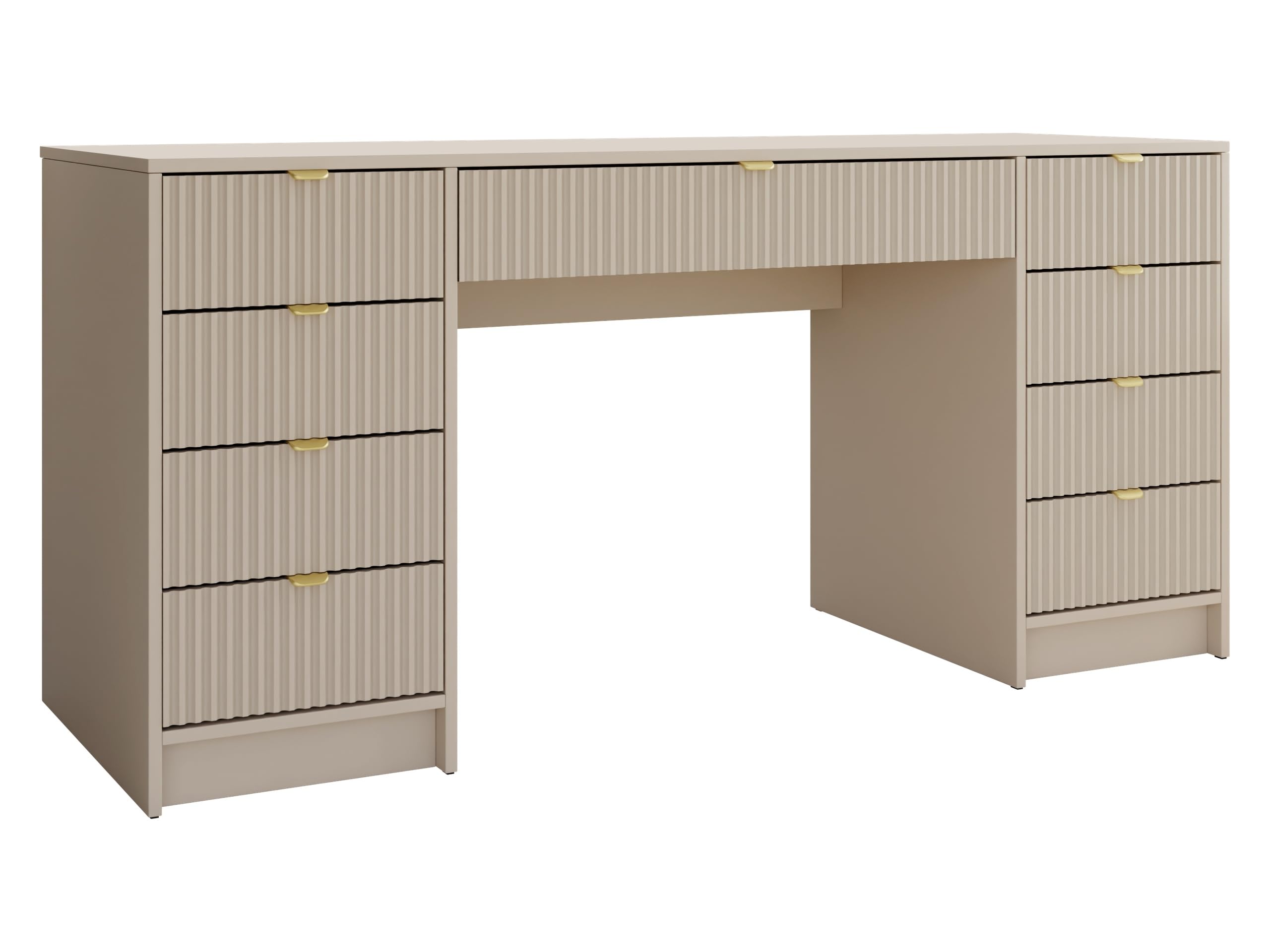 Mirjan24 Schreibtisch Tireno Bis, 9 Schubladen geriffelte Fronten Schülerschreibtisch Computertisch Kinderschreibtisch Arbeitstisch PC-Tisch Jugendzimmer Kinderzimmer (Sandbeige)