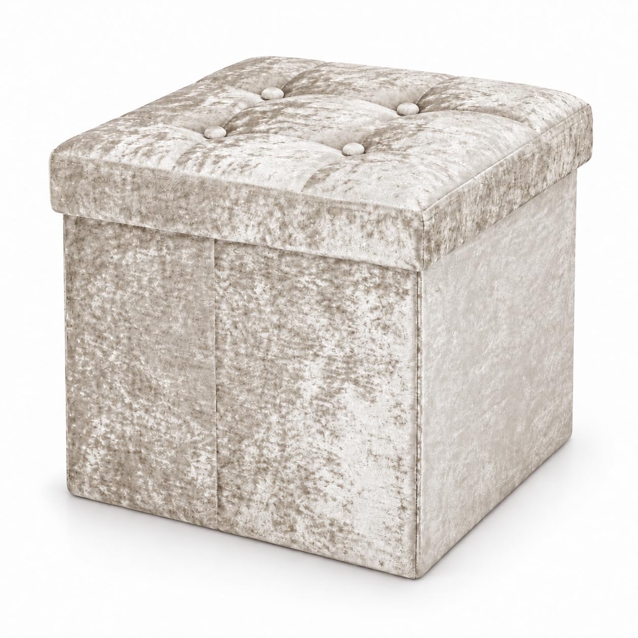 INSAFIANS Foldable Ottoman Storage Box with Lid – Footstool Bench Bedroom Living Room Entryway Seating Toy Chest (Velvet Crm Med) — image 1