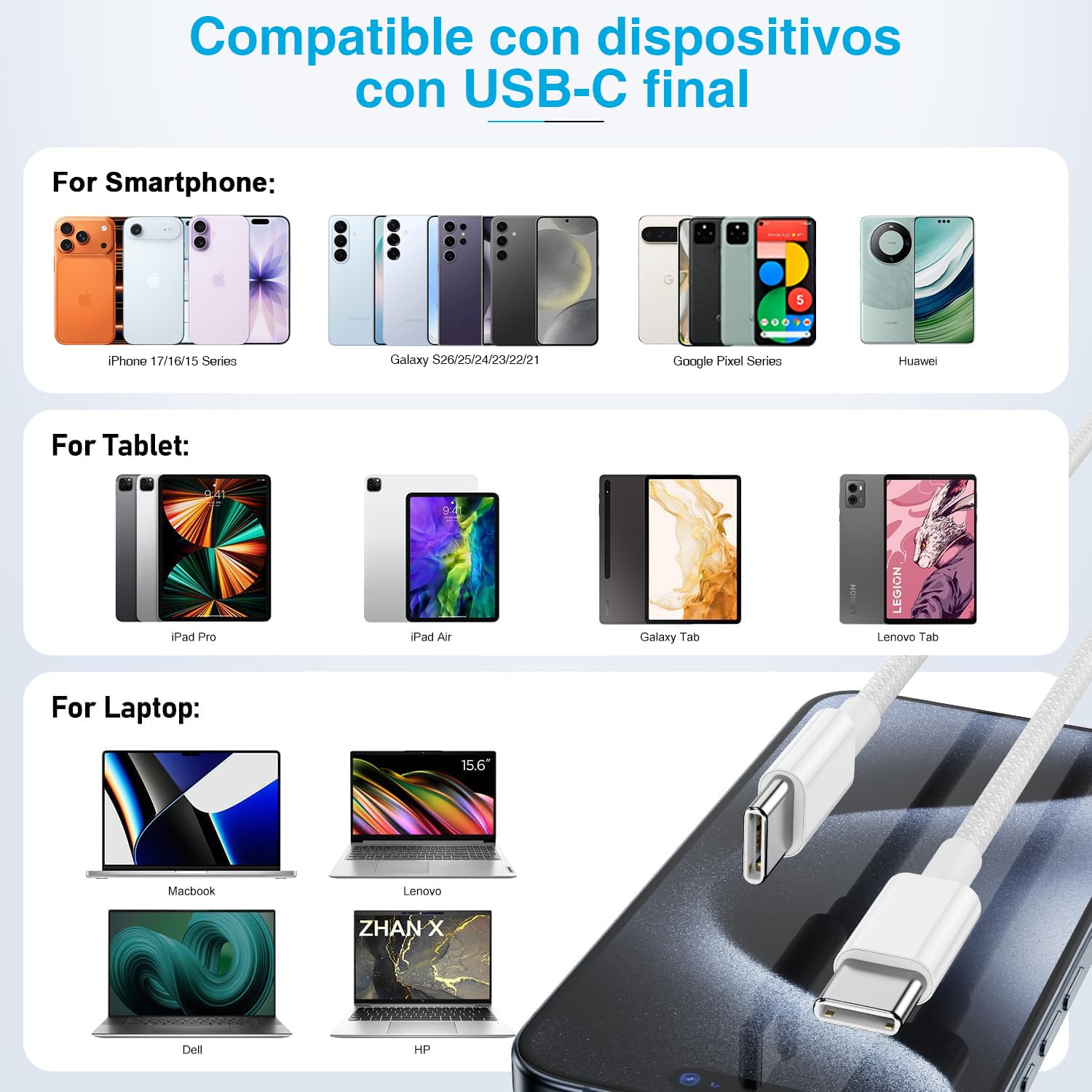 Cable USB C carga Rapida, Cable USB C a USB C 2 metros 2Pack 60W para Apple iPhone 17 16 15 Pro Max Pro Plus, para iPad Pro/Air/Mini, para MacBook Air/Pro, para Samsung Galaxy Series y más
