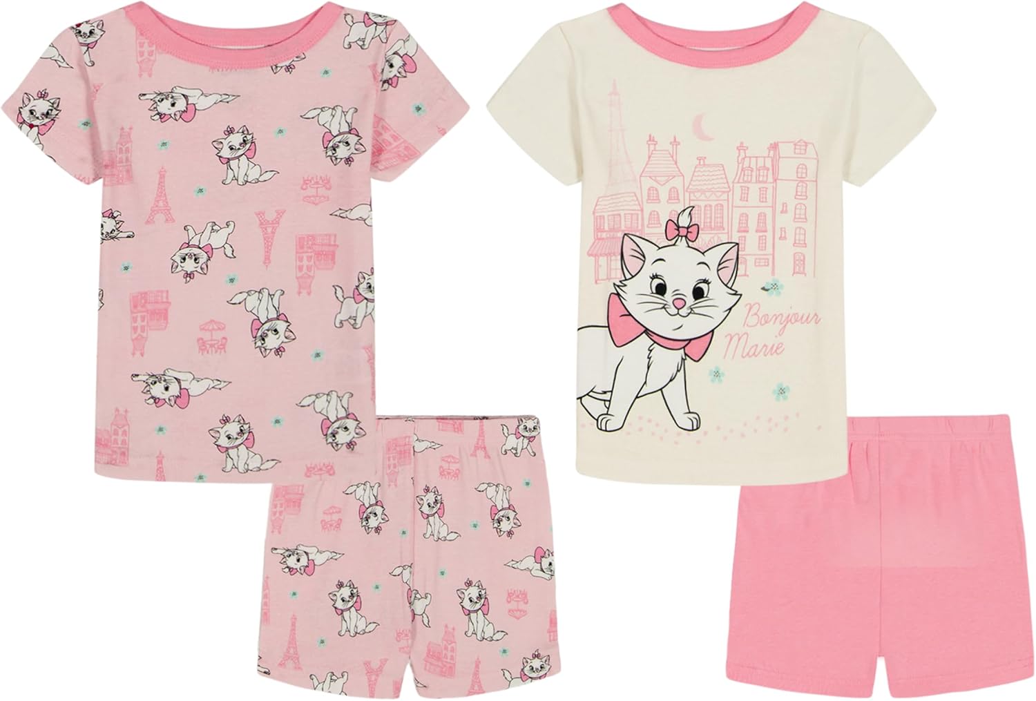 Disney Girls' 4-Piece Snug-fit Cotton Matching Pajama Set, Soft & Cute for Kids