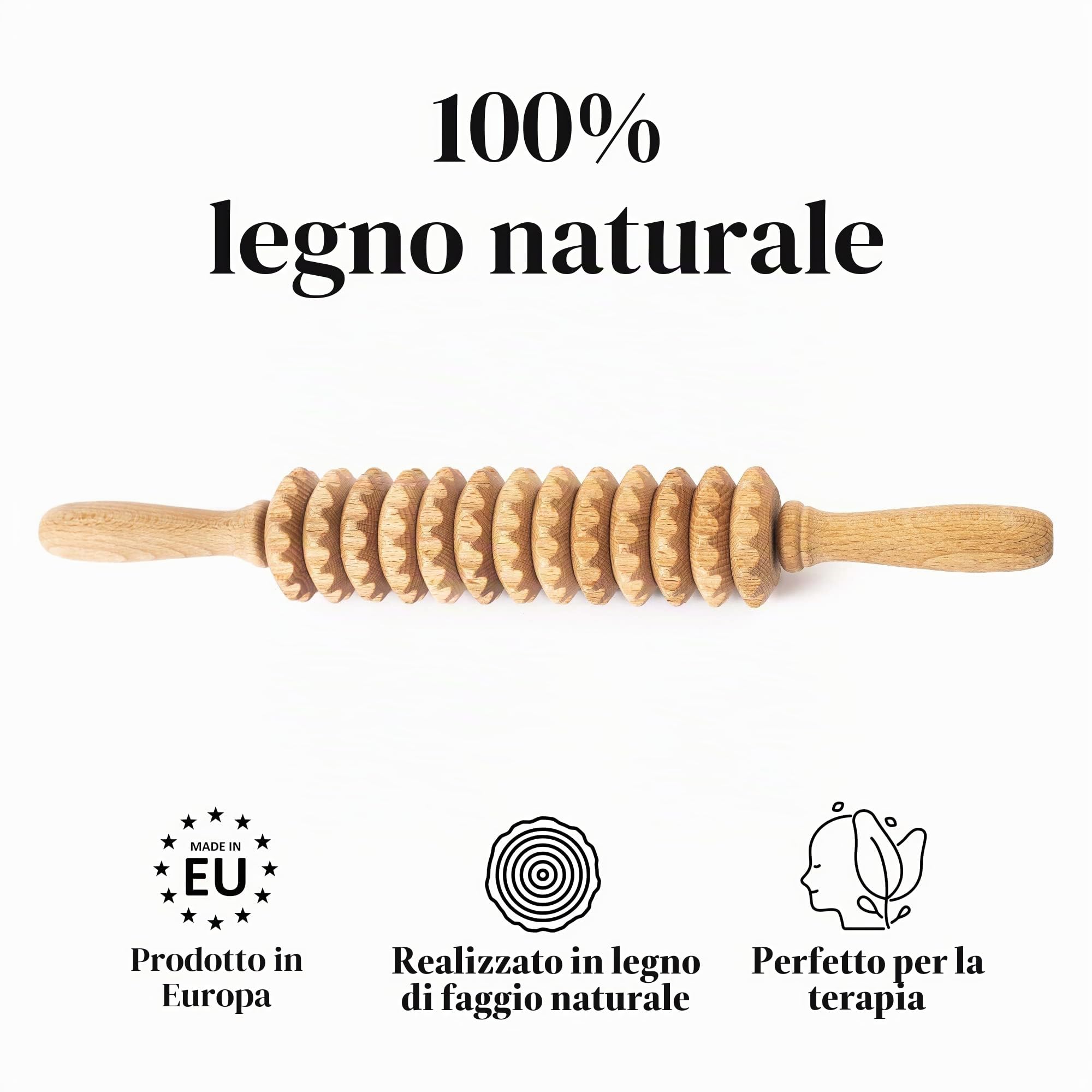Tuuli Accessories Anti Cellulite Rullo Massaggiatore Massaggio Anticellulite Maderoterapia Legno 40 cm