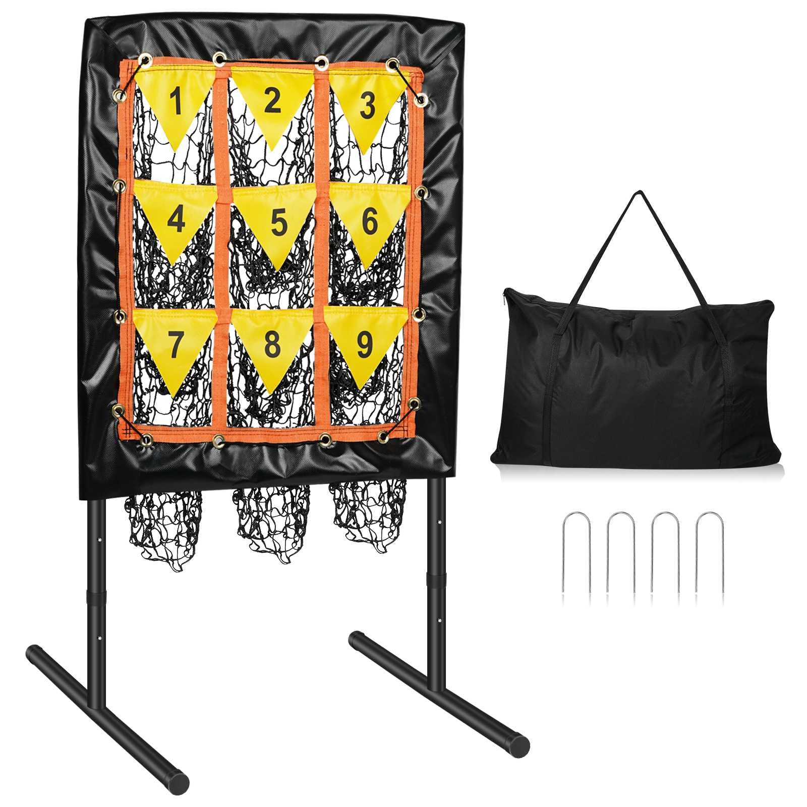 Pitching Net, 9-Loch-Baseballnetz mit Schlagzone, verstellbares Baseball-Softball-Pitching-Netz mit 9 Taschen Ziel, tragbares Pitcher-Übungsgerät für Outdoor Indoor