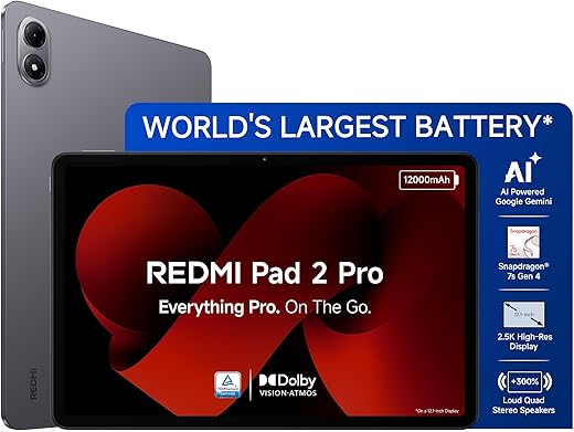 Redmi Pad 2 Pro [Smartchoice] | 12000mAh | Snapdragon 7s Gen 4 |12.1-inch, 2.5K Display |83+ Days Standby |HyperOS 2 |120Hz| Dolby Vision Atmos | Wi-Fi 6| AI Powered | 8GB,128GB |Graphite Grey