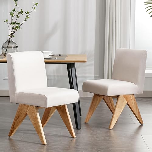 BESTANO Juego de 2 sillas de comedor modernas de estilo rústico de mediados de siglo, sillas de cocina tapizadas sin brazos con respaldo y patas de
