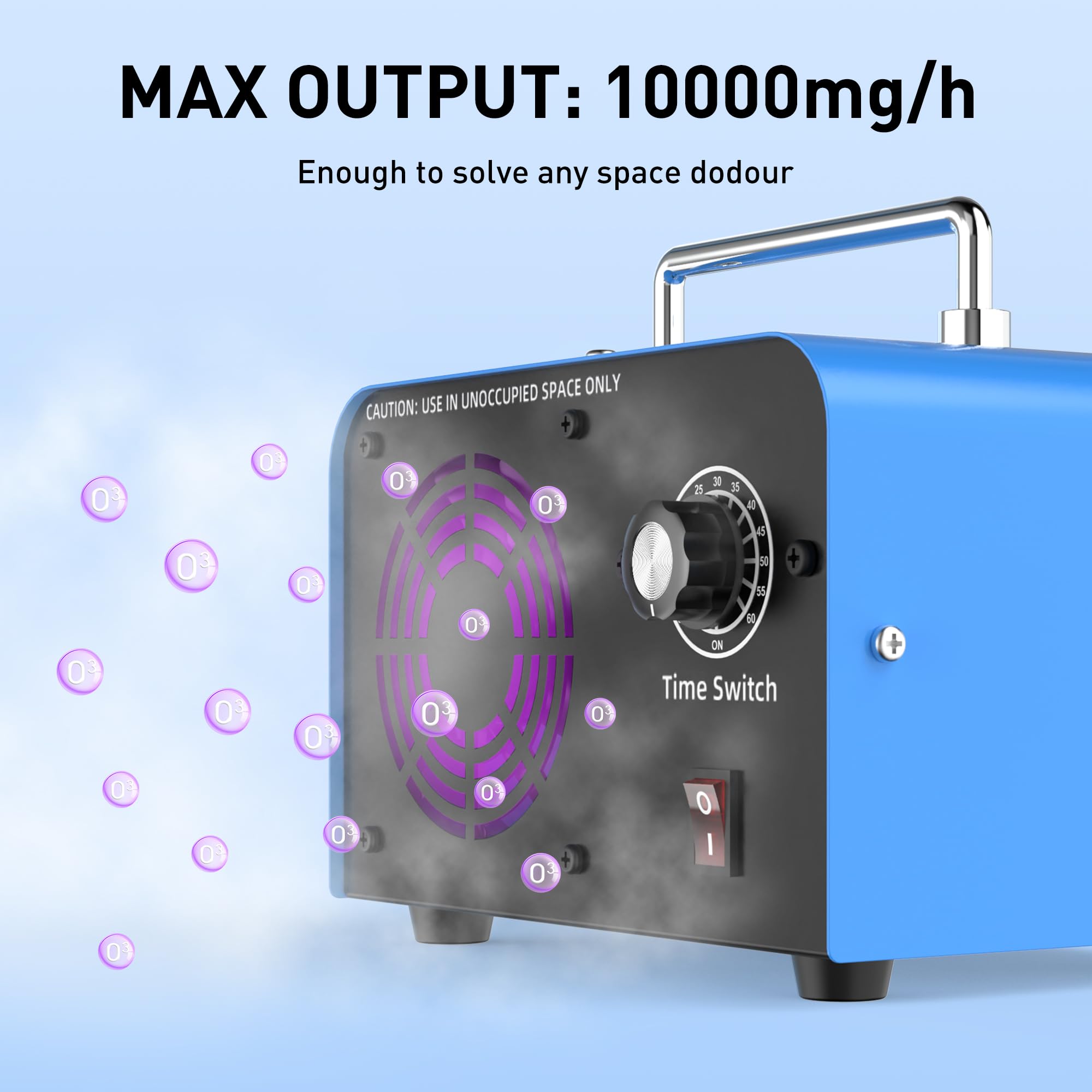 Commercial Ozone Generator 10,000mg/h, Industrial Ozone Machine Odor Remover, High Capacity of Multipurpose Ozone Purifier, with Carry Handle, for Home, Bar, Farm and Restaurant (Blue)
