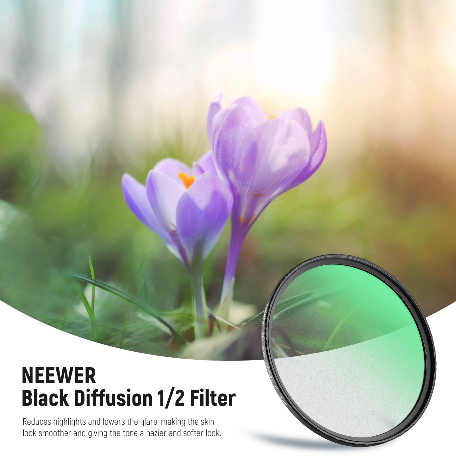 Camera Lens Filter NEEWER 58mm Black Diffusion Filter - 1/2 Mist Effect ...