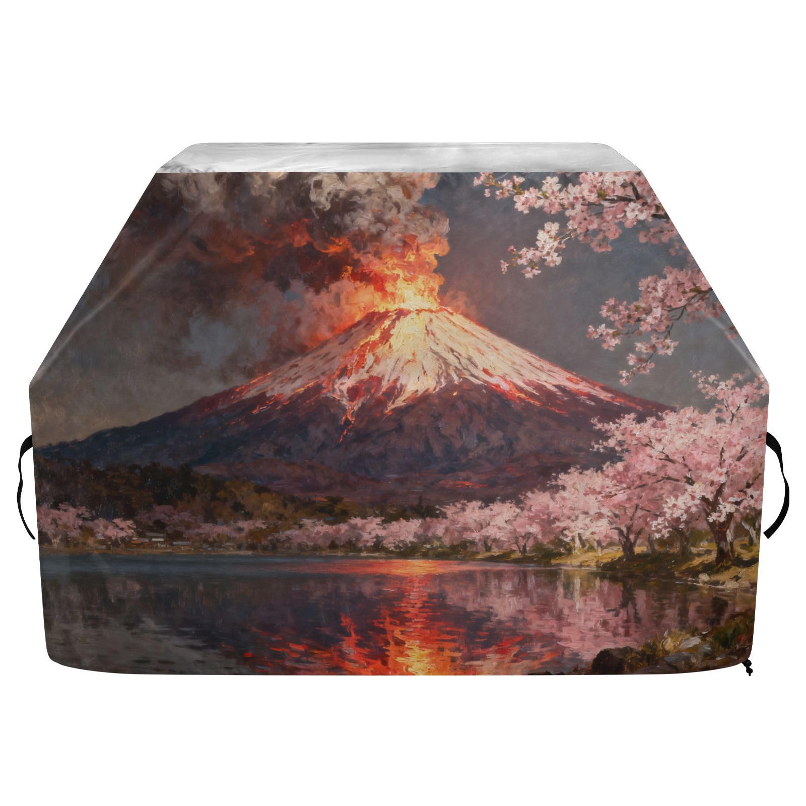 Mount Fuji Erupting BBQ Grill gazowy pokrowiec 158 cm wodoodporny wytrzymały odporny na rozdarcie odporny na blaknięcie materiał pokrowiec na grilla z regulowanym sznurkiem dla kurzu i wiatru
