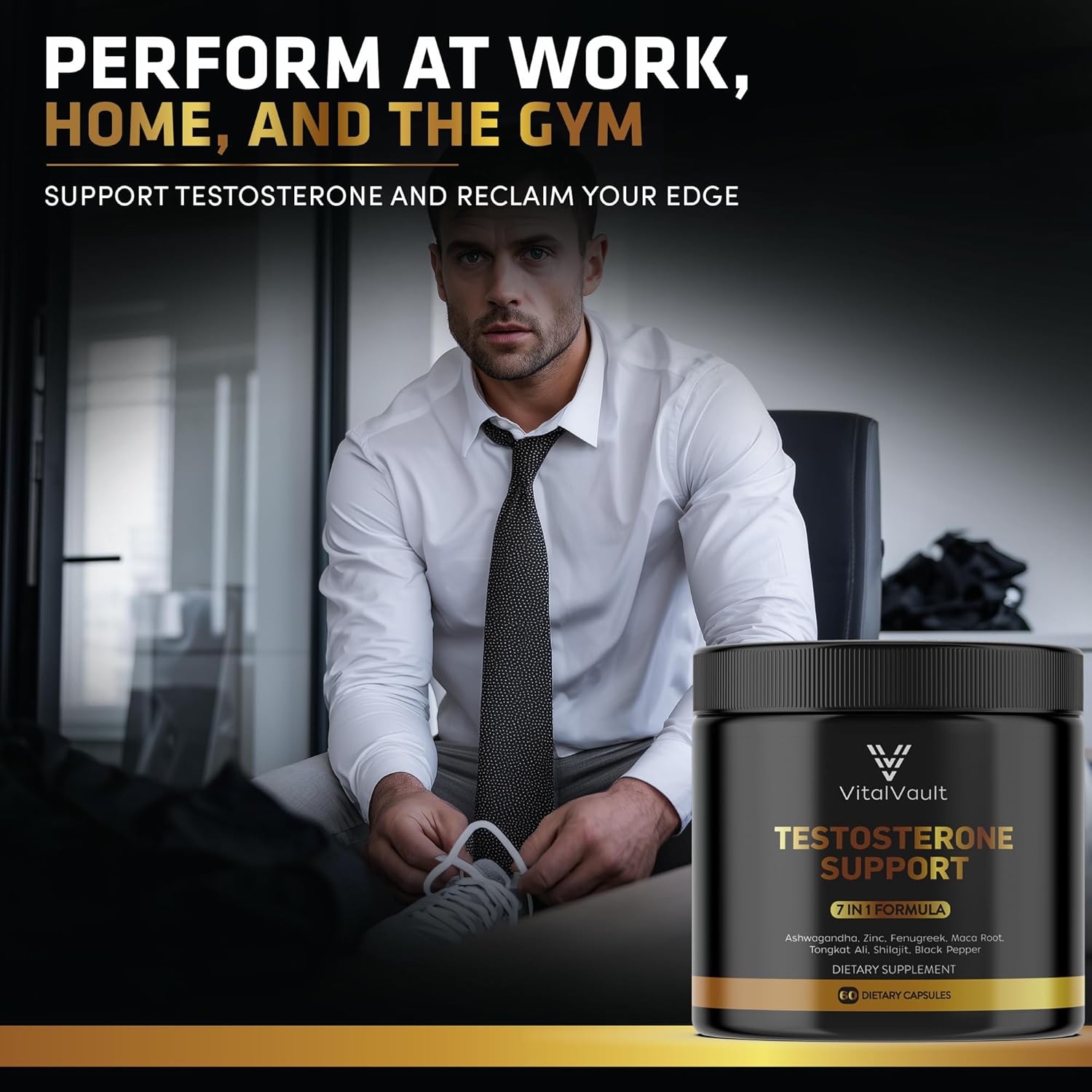 7-in-1 Testosterone Booster for Men - Natural Supplement with Ashwaganda, Shilajit, Fenugreek, Maca Root, Tongkat Ali, Black Pepper & Zinc - 1 Month Supply (60 caps) - Image 5