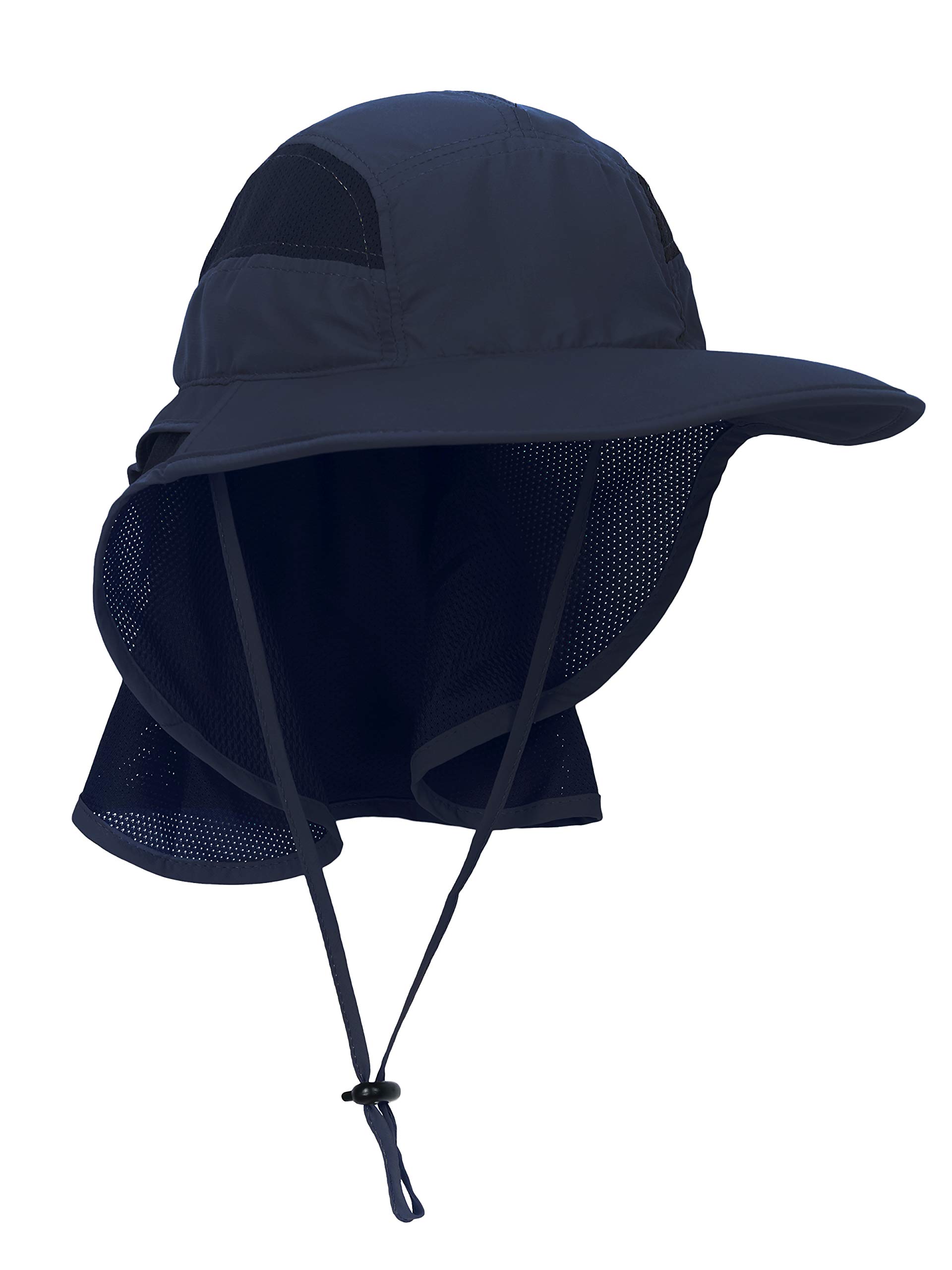 WANYING Unisex Outdoor Activities UV Protecting Sun Caps Hats with Neck Flap 12cm Large Brim - Upgrade Fabric Dark Blue