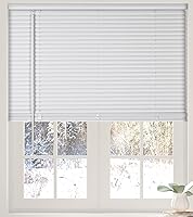 Calyx Interiors Cordless 1-Inch White Vinyl Mini Blinds 34x60 - Light Filtering, Child-Safe Horizontal Blinds for Kitchen Bathroom Windows