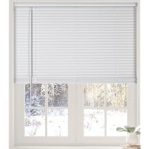 Calyx Interiors Cordless White 1 Light Filtering Mini Blinds 28.5 W x 60 H Window Blinds for Home, Vinyl Horizontal Blinds for Indoor Windows