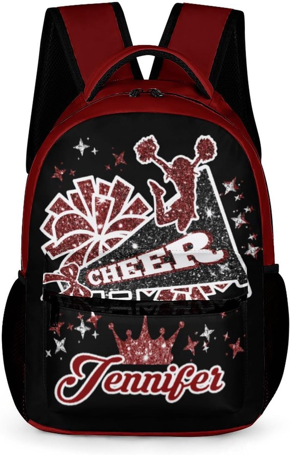 Backpacks for Boys Girls Custom Maroon Cheer Red Cheerleaders Sparking Print Student Backpack Teens College Bookbag Personalized Name Bag Gifts