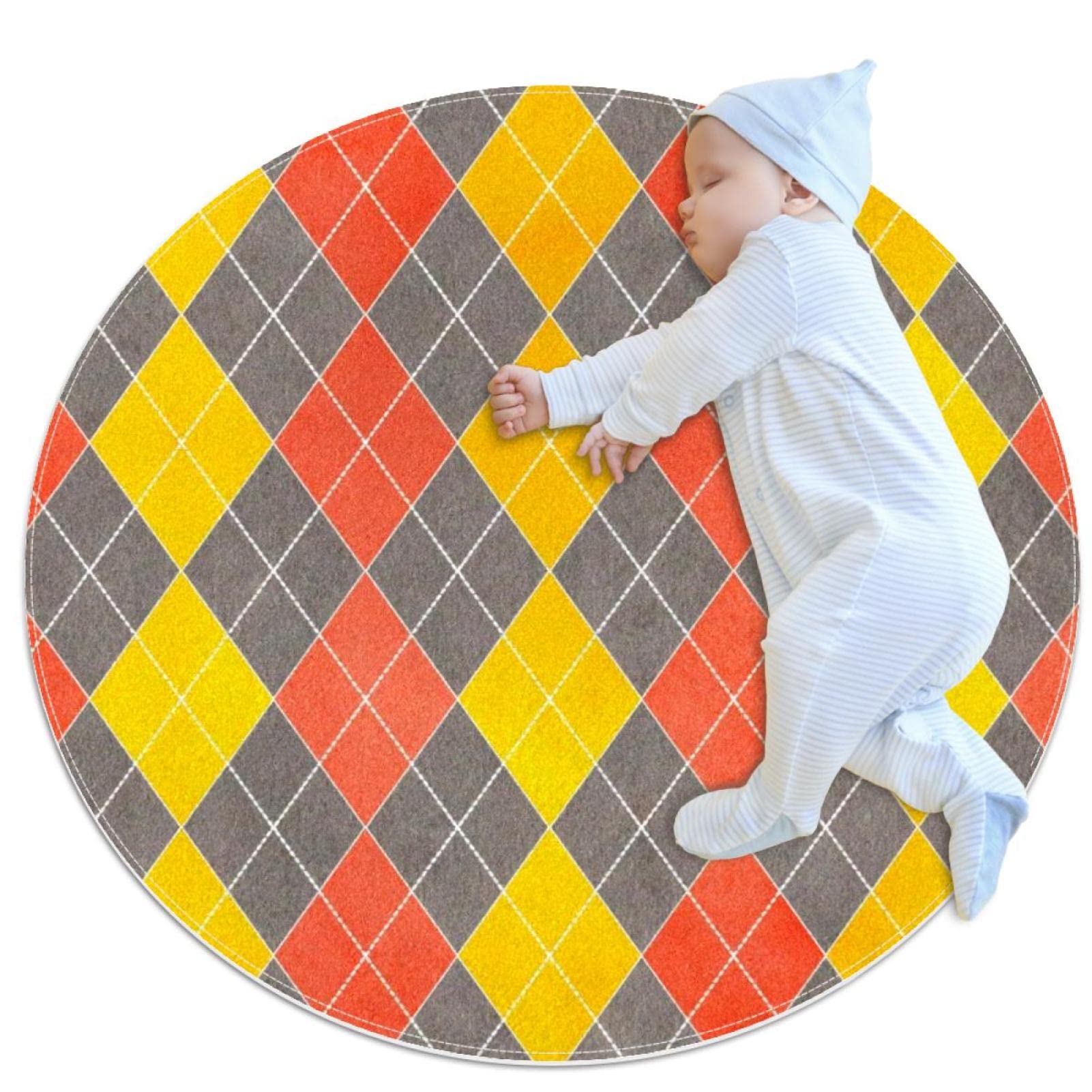 Tapis rond pour enfants JDEZ aux couleurs vives et motif diamant