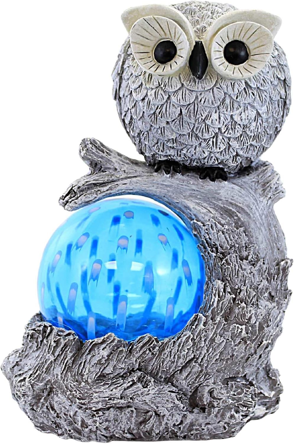 Roman LED Solar Pudgy Pals Garden Statue, Resin, Outdoor Decoration (Owl, 9.75-inch Height)