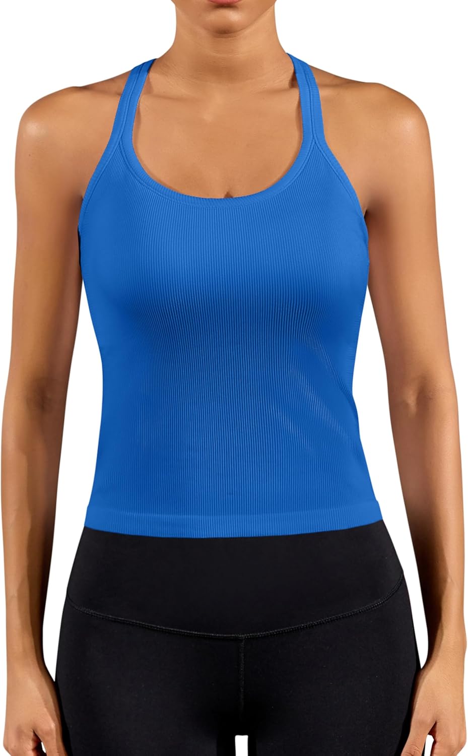 ATTRACO Women's Workout Tank Top Built in Bra Ribbed Athletic Tank Racerback Workout Top Scoop Neck - Image 2